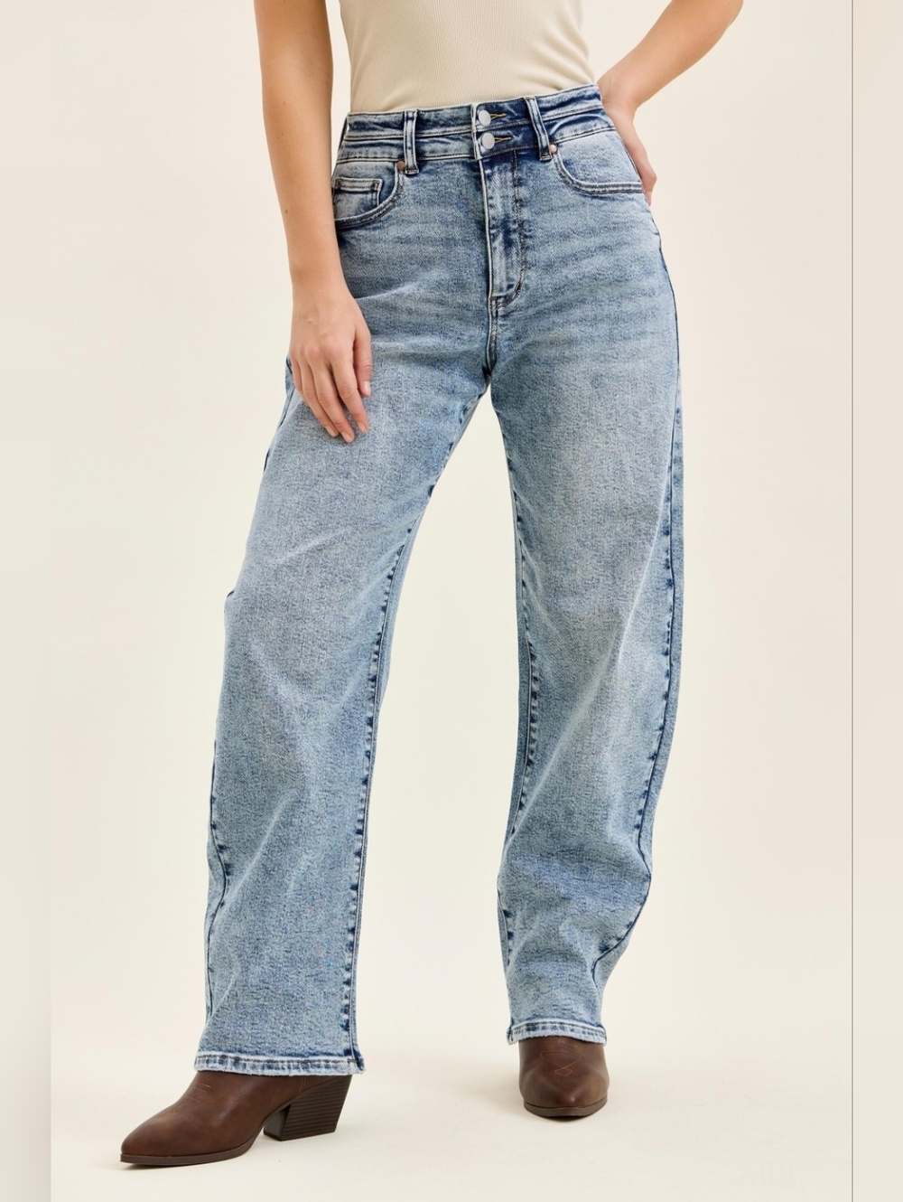 Judy Blue Full Size High Waist Marlow Arc Leg Jeans with Double Waistband Plus S